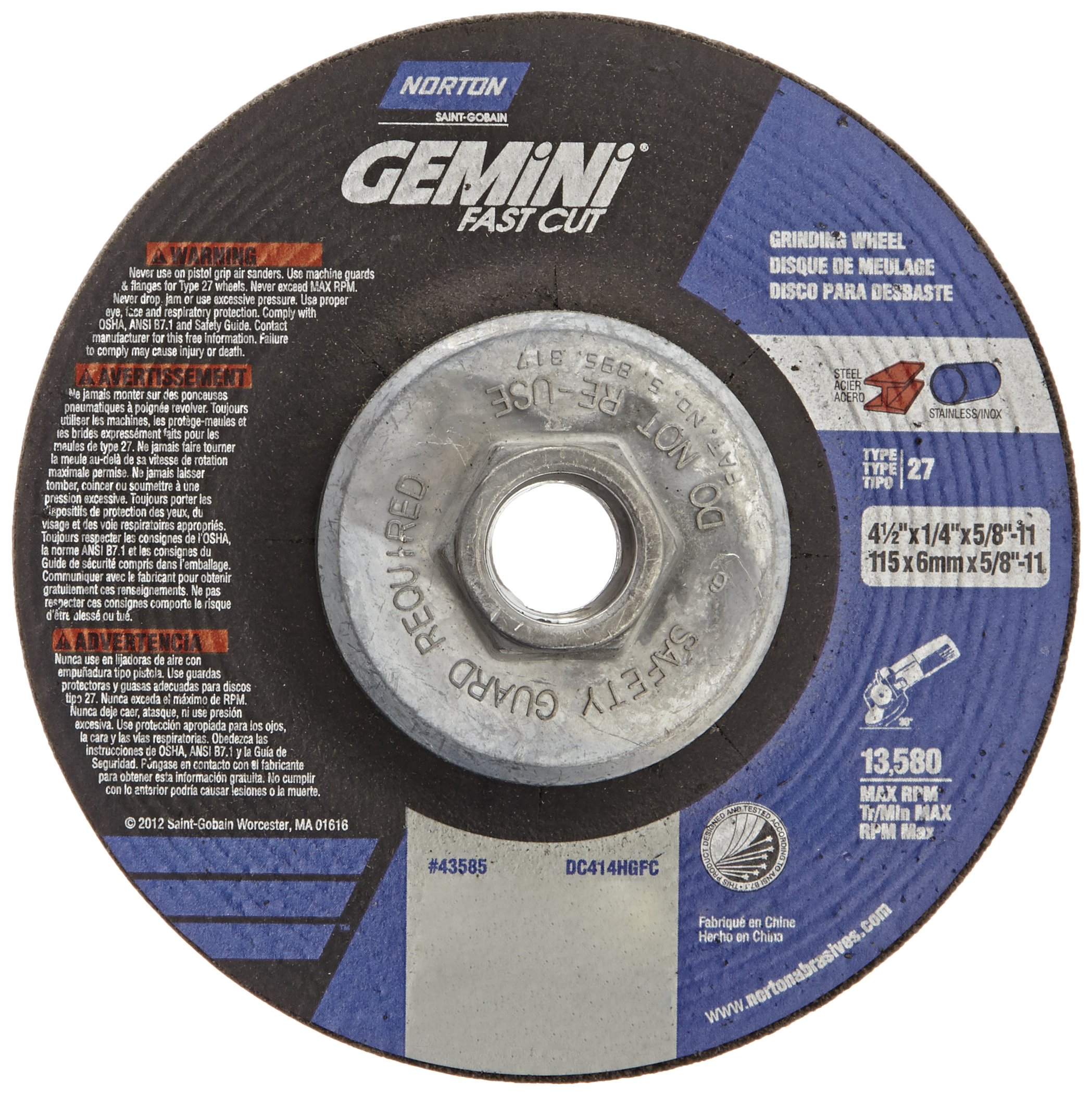 Norton Abrasives - St. Gobain 43585 Gemini Fast Cut